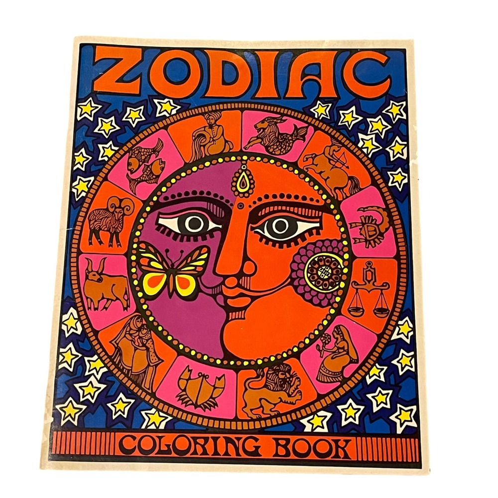 Vintage Zodiac Coloring Book Troubador Dennis Redmond 1970s Astrology Art USED